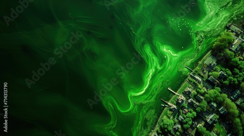 Aerial View of a River Covered in Green Algae - St Patricks Day Luck! © Artur