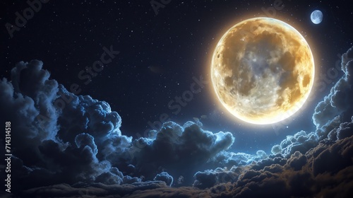  a full moon with clouds in the foreground and a few stars in the sky in the middle of the night, with a few clouds in the foreground.
