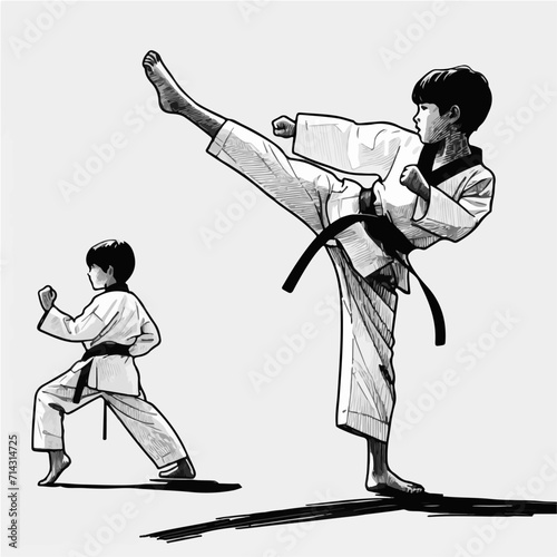 karate boy in kimono training taekwondo 