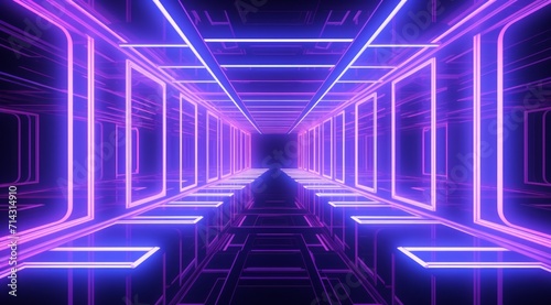 a futuristic tunnel with blue neon lights