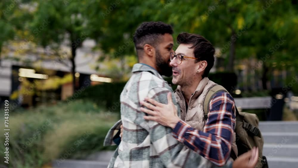 Best friends meeting, happy to see each other, man's hug. Concept of male friendship, bromance. Best friends meeting, happy to see each other, man's hug. Concept of male friendship, bromance.
