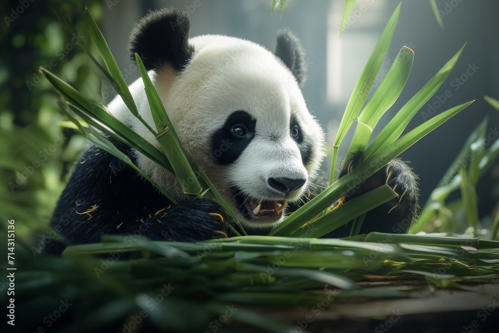 a panda bear is eating bamboo leaves a panda bear is eating bamboo leaves