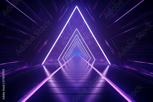a purple neon lighted tunnel in a dark tunnel