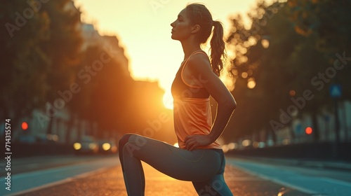 A jogger doing yoga stretches post-run, showcasing the holistic approach to a healthy lifestyle. [Jogger doing post-run yoga stretches, healthy lifestyle concept