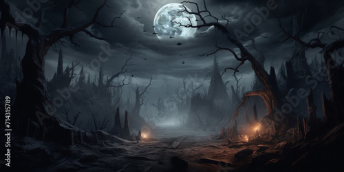 Dark Scary Wallpaper Image,A dark night with bats dark forest and a full moon in the Halloween,Halloween Horror Wallpaper Image
 photo
