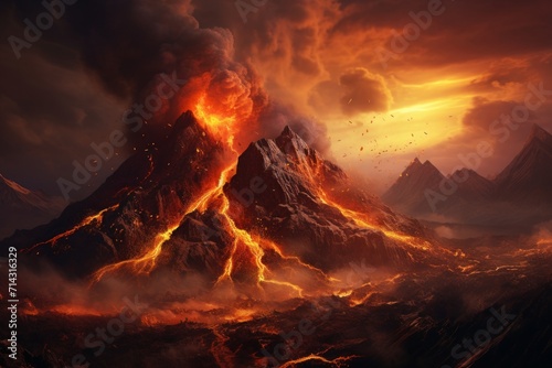 a volcano shooting volcanic fire volcano fire © olegganko