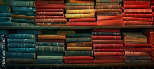 a stacked rainbow of colorful books on a shelf