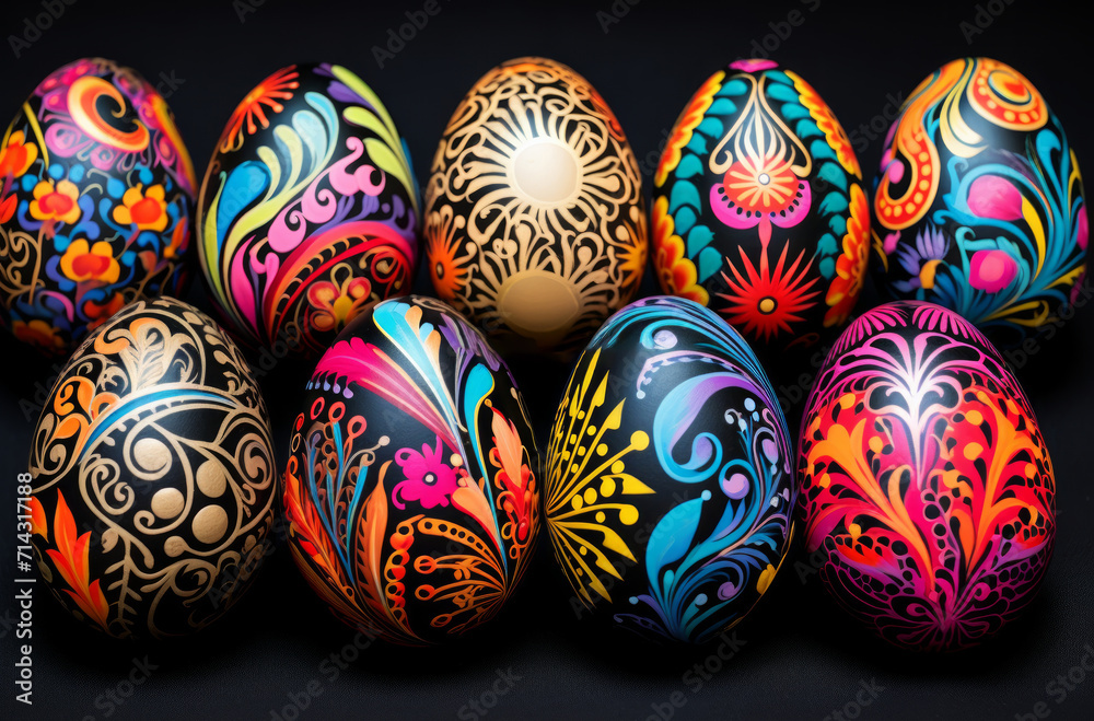colorful eggs with designs on the shells