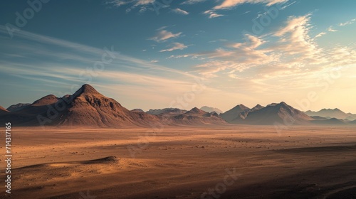  a desert landscape with a mountain range in the distance and a blue sky with wispy wispy clouds over the top of the mountain range and a blue sky with wispy wispy wispy wispy wispy wispy wispy wi.