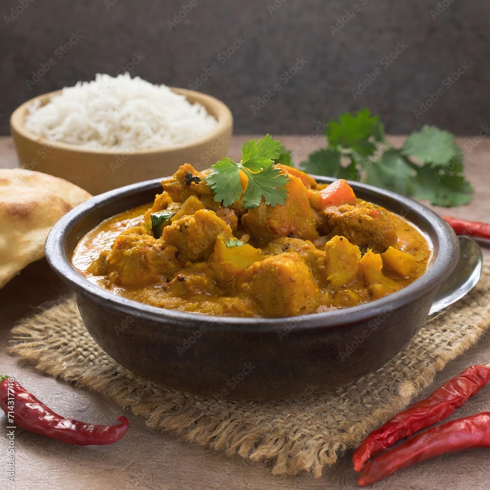 Indian Curry is a flavorful and aromatic dish, showcasing a diverse blend of spices and herbs, creating a delicious culinary experience. AI generation. Indian Curry is a flavorful and aromatic dish, showcasing a diverse blend of spices and herbs, creating a delicious culinary experience. AI generation.