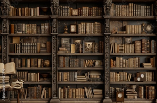 an example of the shelf above and below bookcases in an old library photo