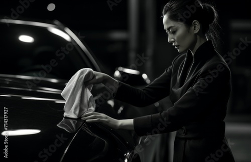 car washed by cleaning towel, man