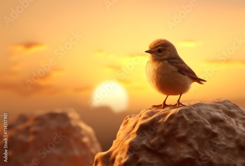 cute tiny bird standing on the rock at the end of sunset bird
