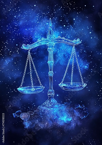 Libra Zodiac Sign. Night sky background