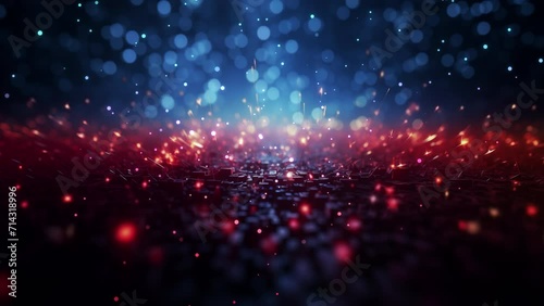 Abstract particles exploding animation. Dark neon loop technology motion background. Glowing,  shining glitter dust, bright colors. Seamless 4K video, live wallpaper, banner