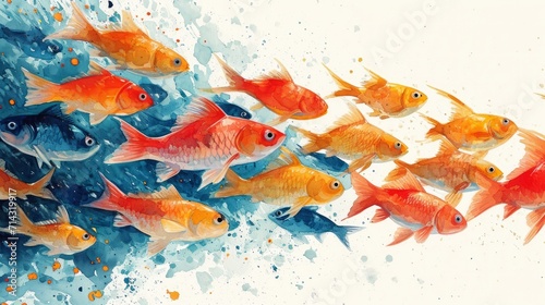 illustration of a group of goldfish on a watercolor background Generative AI