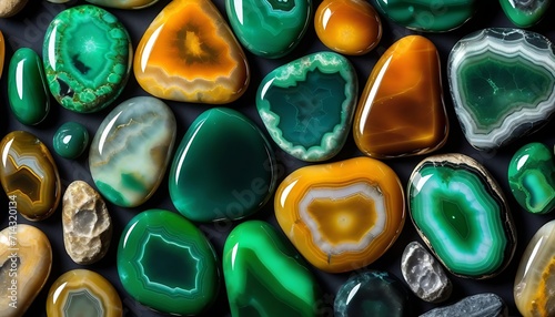 Green and orange agate stones background  photo