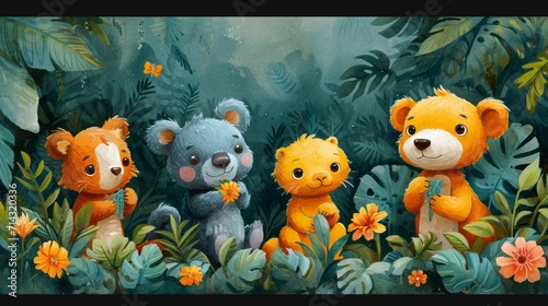 cartoon scene with wild animals in the jungle - illustration for children Generative AI