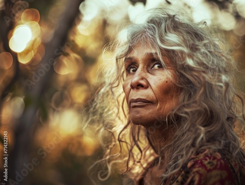 Photorealistic Old Indian Woman with Blond Curly Hair vintage Illustration. Portrait of a person in 1960s era aesthetics. Mod fashion. Historic photo Ai Generated Horizontal Illustration.