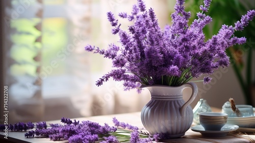 Vase with delightful lavender flowers on the table