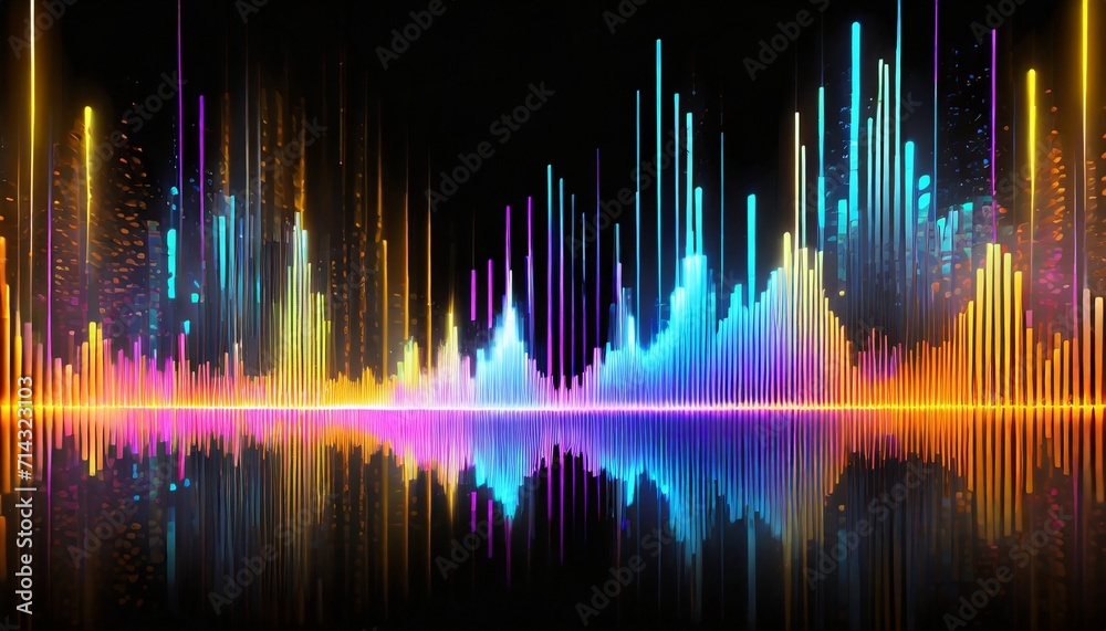 abstract background with equalizer effect neon lights sound wave ai generative - obrazy, fototapety, plakaty 