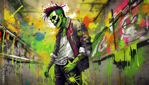 painting style illustration of punk zombie graffiti style generative ai