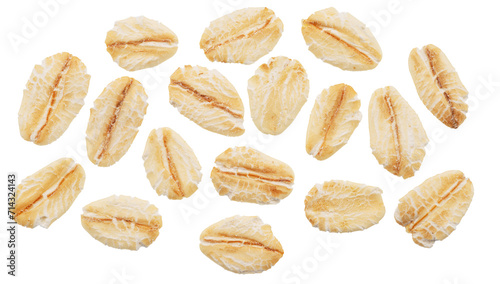 Oat flakes isolated on white background. Macro shoot. File contains clipping paths.