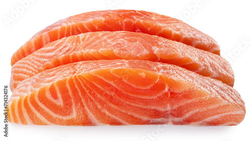 Salmon, fresh salmon fillet slices isolated on white background. File clipping path.