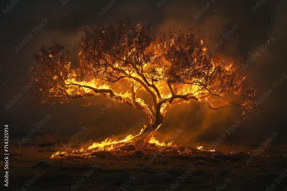 Flaming Shrub from Biblical Times AI Generated