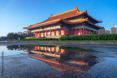 National Theater in Chiang Kai-Shek Memorial Hall with blue sky background in the morning. photo