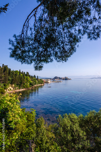 The old Venetian fortress of Corfu town, Corfu, Greece. The Old Fortress of Corfu is a Venetian fortress in the city of Corfu. Photo is taken through nature from Mon Repos park.