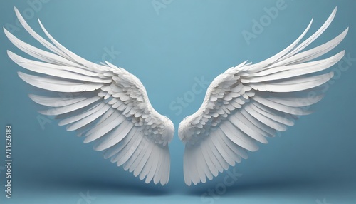 white angel wings realistic 3d on light blue background