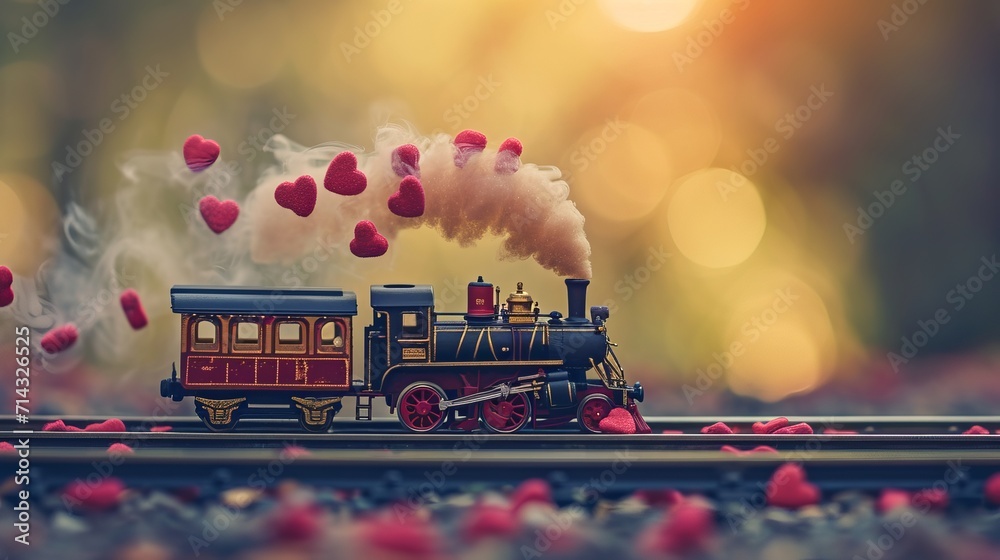 Toy train carrying love - obrazy, fototapety, plakaty 