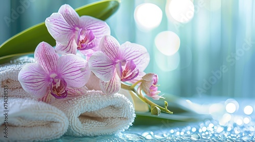 Towel orchid flowers bamboo leaf and cosmetics