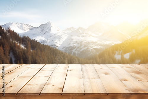 wooden table in mountains © Artificial images