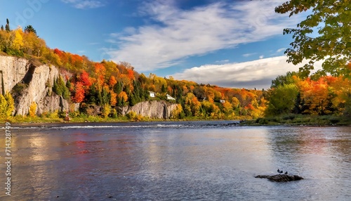 magnificent colorful fall day in jacques cartier river park quebec canada photo