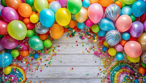 vibrant birthday or anniversary party backdrop multicolored balloons swirling rainbows and playful spheres create a festive atmosphere perfect for celebratory themes and events generative ai