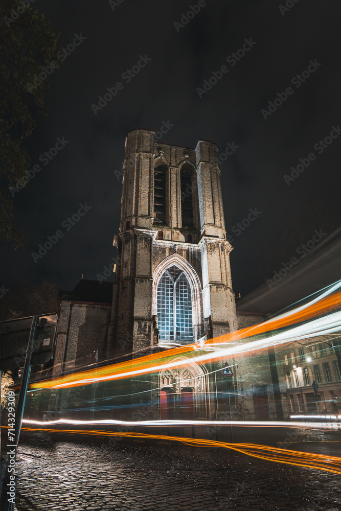Obraz premium View of the medieval Saint Michael's Church in the centre of Ghent, Belgium during night time