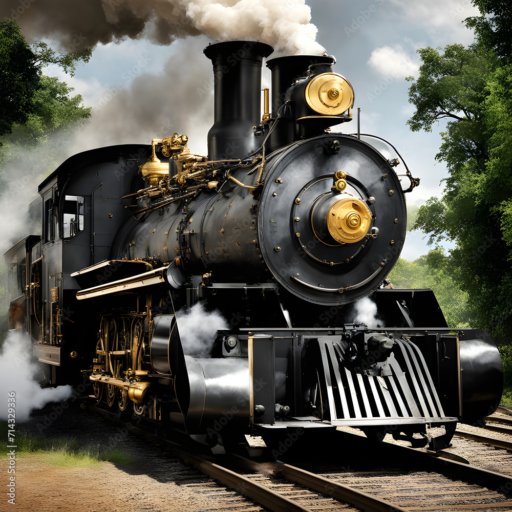 Classic steam locomotive train engine on track Classic steam locomotive train engine on track
