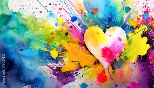 colorful abstract watercolor background with heart and color explosion made with 