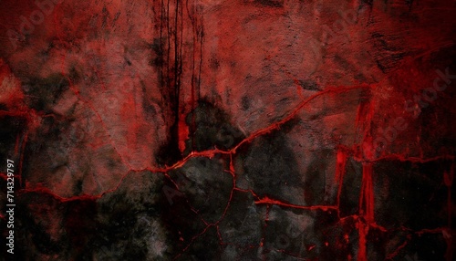 black blood red grunge or horror background old rough concrete distressed texture the wall of the building with cracks close up crushed broken damaged surface creepy spooky halloween concep photo