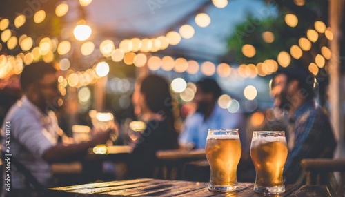 bokeh background of street bar beer restaurant outdoor in asia people sit chill out and hang out dinner and listen to music together in avenue happy life work hard play hard  photo