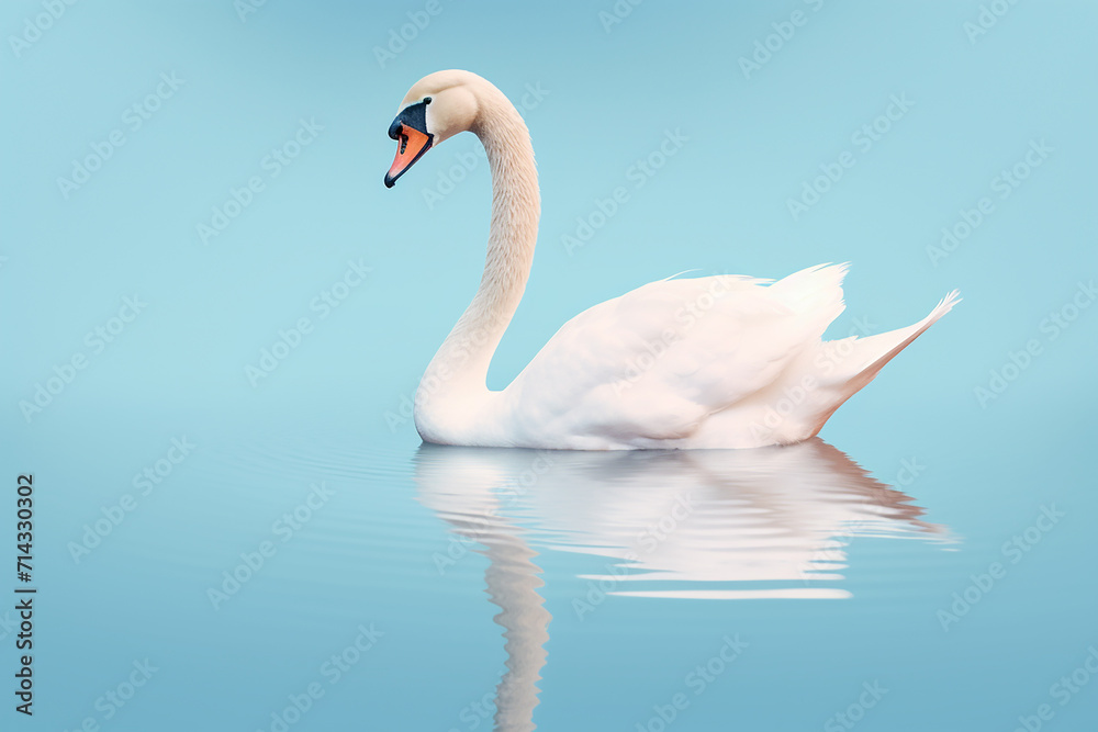 A serene swan glides gracefully on calm water, reflecting serenely below. A serene swan glides gracefully on calm water, reflecting serenely below.