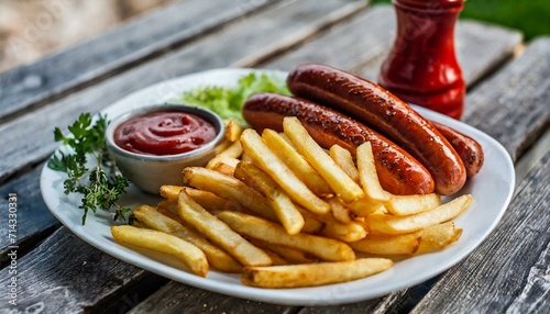 sausage and chips on a plate photo