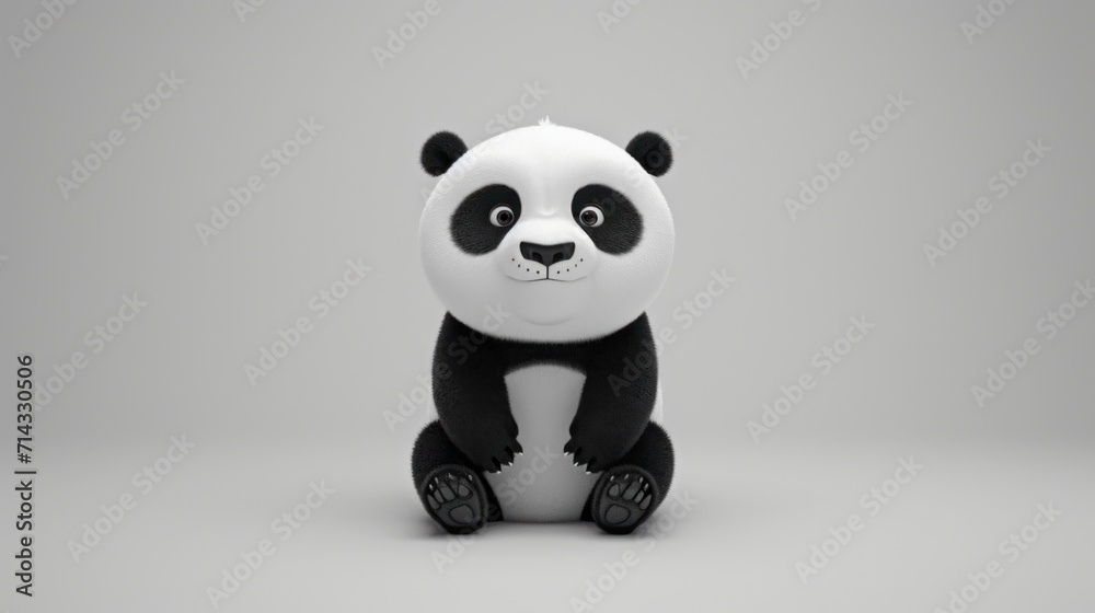 a black and white panda bear sitting in the middle of a gray and white background with a black and white panda bear on top of it's legs and a black and white panda bear on the bottom. a black and white panda bear sitting in the middle of a gray and white background with a black and white panda bear on top of it's legs and a black and white panda bear on the bottom.