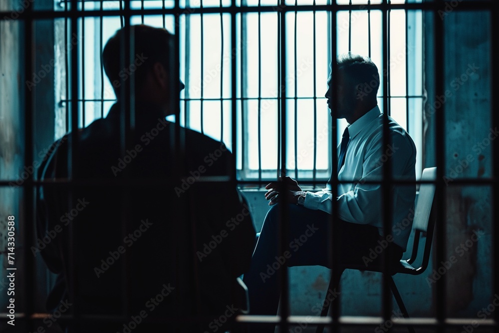 Young man meeting with advocate in pre-trial detention