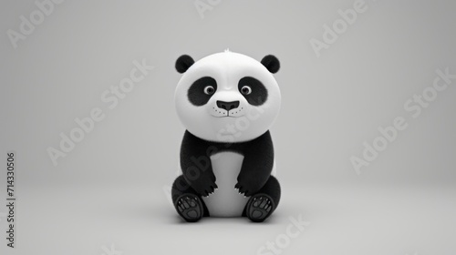  a black and white panda bear sitting in the middle of a gray and white background with a black and white panda bear on top of it's legs and a black and white panda bear on the bottom. © Anna