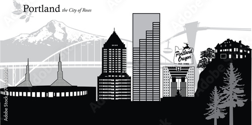 Vector illustration of the skyline cityscape of Portland, Oregon, USA photo