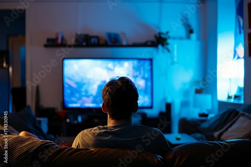 Young man watching tv at home