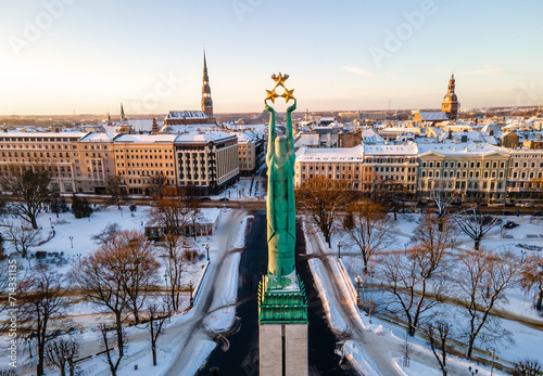 Freedom Monument known as Milda, located in the centre of Riga, the capital of Latvia photo